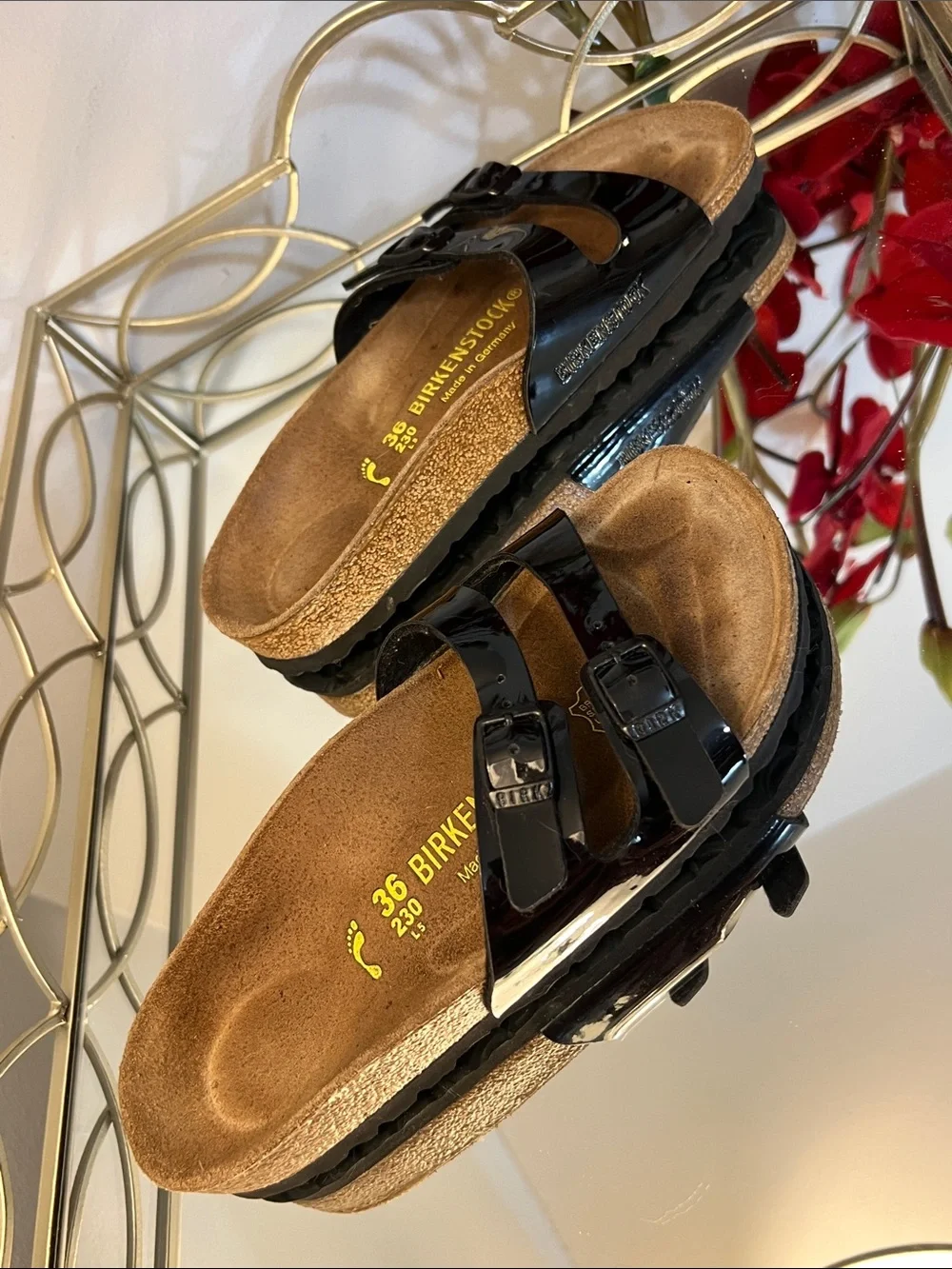 Birkenstock Ibiza Black Patent Leather Dual-Buckle Sandals Size 36